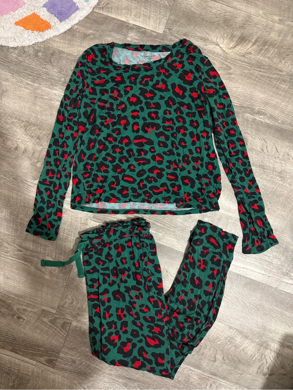 Posh peanut Green and Red Leopard Print Pajama Set
